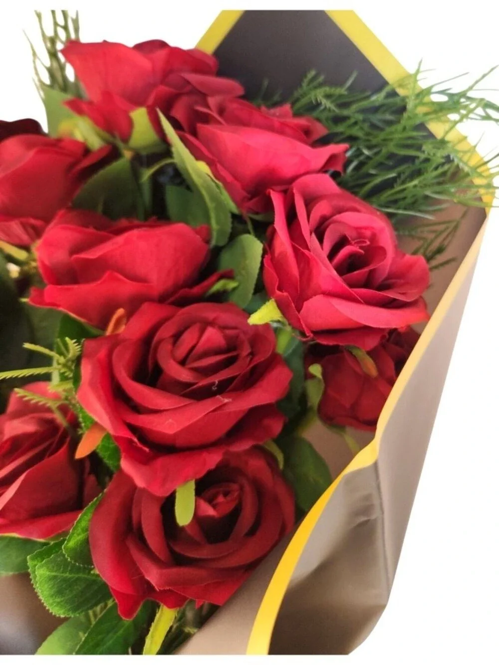 Dozen Dark Red Artificial Roses Bouquet Valentines Day Gift for Wife Romantic We